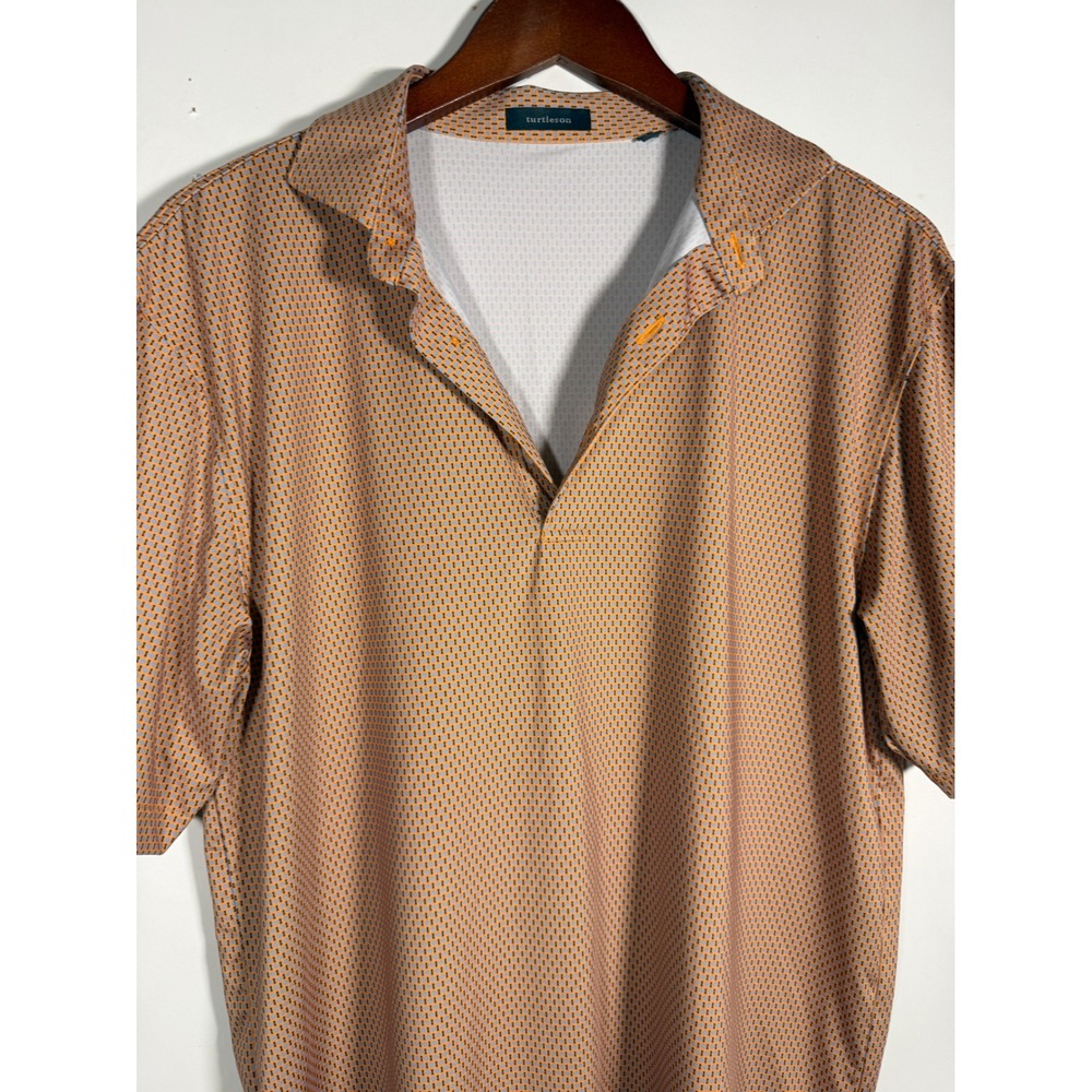 Turtleson Mens Performance Golf Polo Shirt Orange Blue Geometric Print Size M